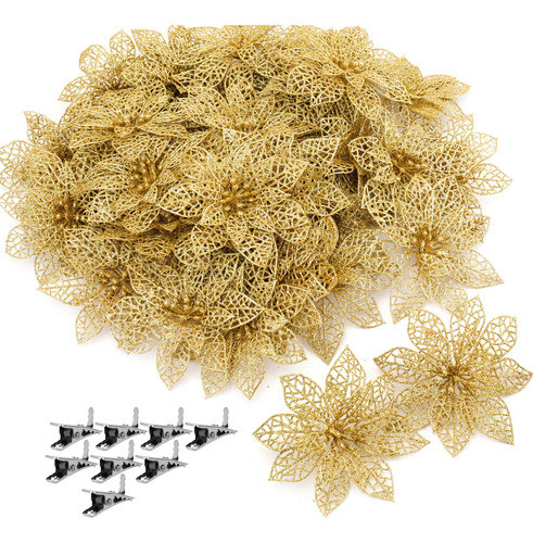 Wuweot Paquete De 40 Pas De Flores De Pascua Con Purpurina D 0