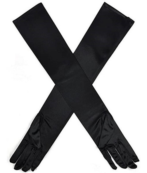 Guantes Largos Negros Tela Cotillon Halloween Par 55cm 0 Guantes Largos Negros Tela Cotillon Halloween Par 55cm 0