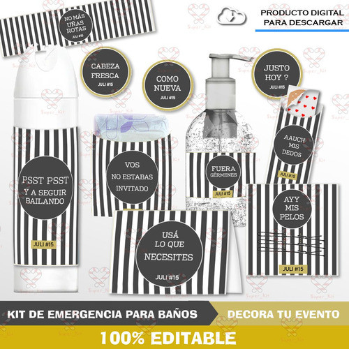 Kit Emergencia Sos Para Baños Blanco Y Negro Editable 1