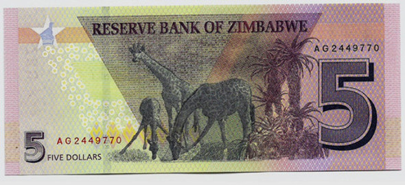 Fk Billete Zimbabwe 5 Dolares 2019 Nuevo Diseño Lanzamiento. 1 Fk Billete Zimbabwe 5 Dolares 2019 Nuevo Diseño Lanzamiento. 1