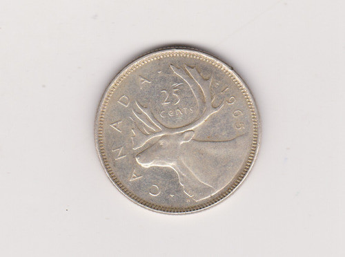 Moneda Canada 25 Cents Año 1965 Plata Excelente 0