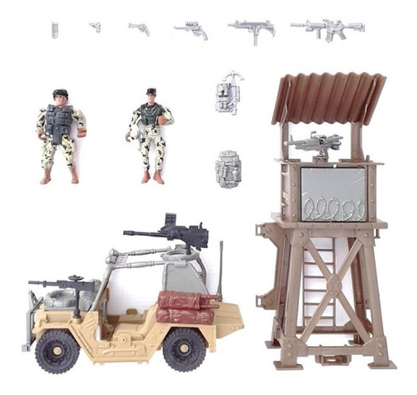 Soldaditos De Juguete Articulados Jeep Militar,torre Y Armas 0