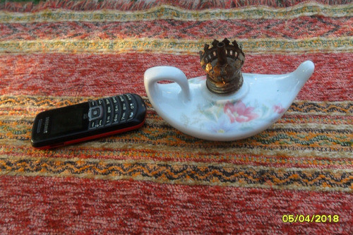 Lampara Mechero Tipo Aladino Loza Con Flores Decoración 0