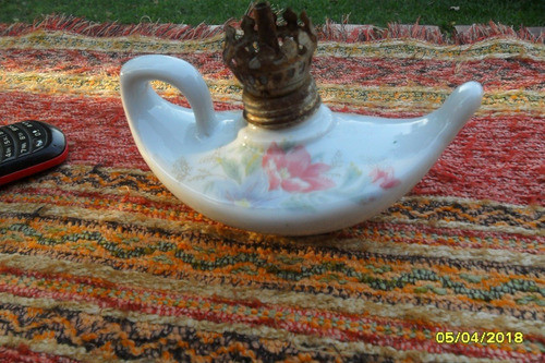 Lampara Mechero Tipo Aladino Loza Con Flores Decoración 1