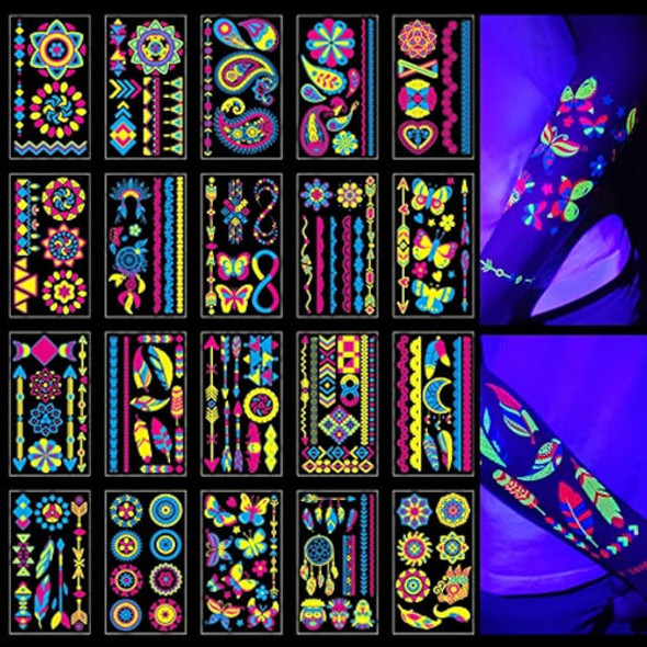 20 Hojas De Tatuajes Temporales Que Brillan En La 0