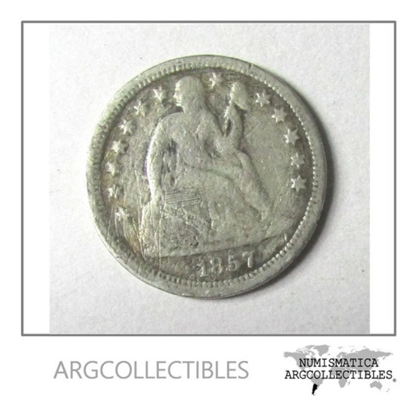 Usa Moneda 1 Dime 1857 Plata 900 Seated Liberty Km-a63.2 F 0