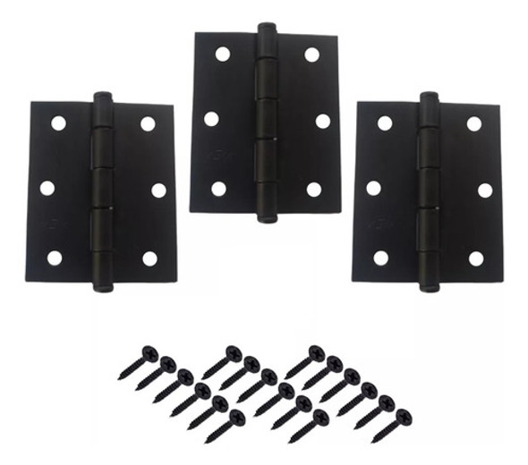 Dobradiça Reforçada Porta Madeira 3,5x3 Preta Fosca 3 Un Mgm 0