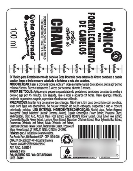 Tonico Capilar Gota Dourada Fortalecimento Cravo 100ml 1