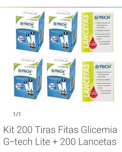 Kit 200 Tiras Fitas Gtech Lite + 200 Lancetas (p/200 Testes) 0