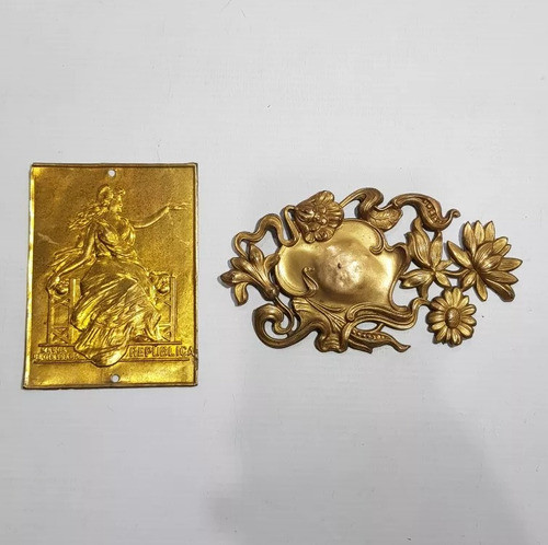 Antiguas Placas Art Nouveau Bronce 1920 Lote X 2 Mag 61770 0