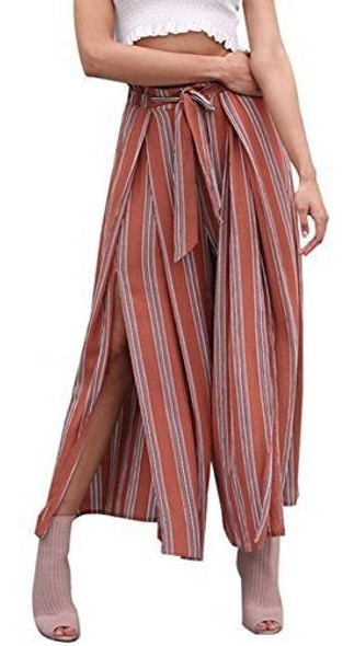 Berrygo Pantalones De Pierna Ancha, Cintura Alta, Con Rayas 0 Berrygo Pantalones De Pierna Ancha, Cintura Alta, Con Rayas 0