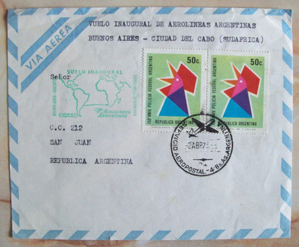 Argentina Aviones, Sobre Vuelo Inaug Aerolineas 1973 L3387 0