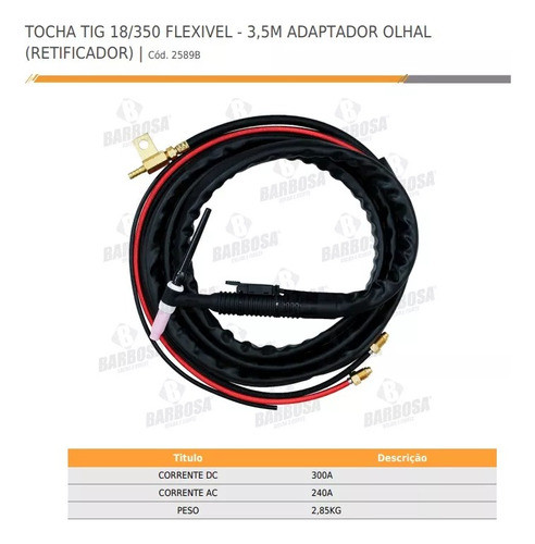 Tocha Tig Refrigerada 18/350 Flex / Olhal 3,5mt Retificador 1