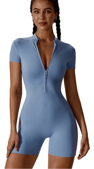 Catsuit Corto Frunce Seamless Cierre Importado Push Up Shei Celeste S 0