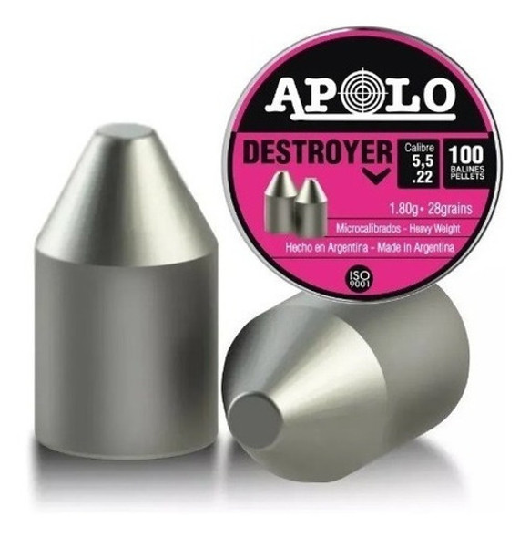Balines Apolo Destroyer Point 5.5 X100 Punta .22 Caza 0 Balines Apolo Destroyer Point 5.5 X100 Punta .22 Caza 0