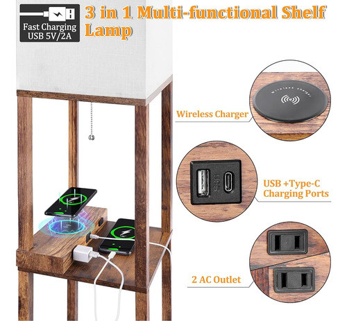 Lámpara De Pie Dott Arts Con Estantes, Lámpara De Estante Co 1