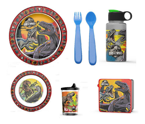 Jurassic Park Vajilla Infantil Cantimplora Y Hermético 7 Pza 0