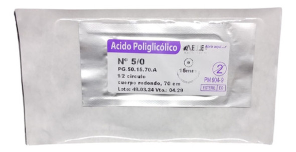 Vicryl Pga 5/0 -ag De 15mm 1/2 Circ Red De 70cm Caja X 24uds 1