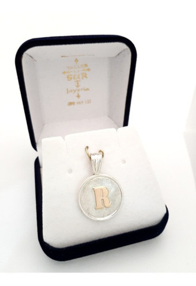 Medalla Dije Plata Y Oro Personalizada Con Inicial (17mm) 1
