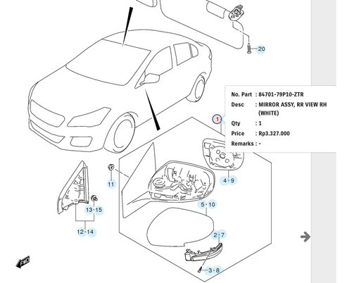 Espejo Lateral Izquierdo Blanco Eléctrico Suzuki Ciaz. 0