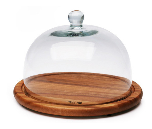 Quesera Madera Con Campana De Vidrio 29.5x21cm 0