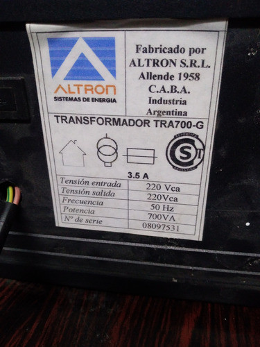 Transformador   Altro Entr 220 Sal 220 Pot 700va 50 Hz 0
