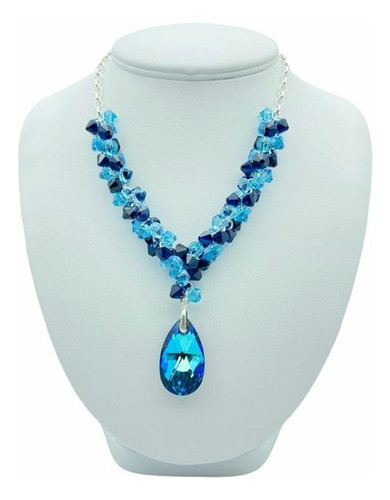 Collar Premium Gota Cristal Bermuda Blue Mujer Regalo 0