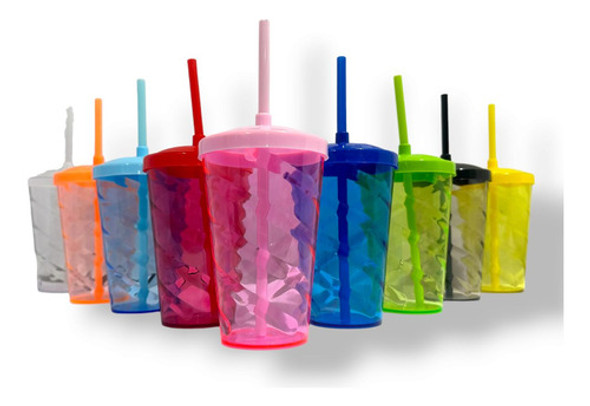 Kit 50 Copos Twister Shake 500ml Com Tampa E Canudo - Cores 0