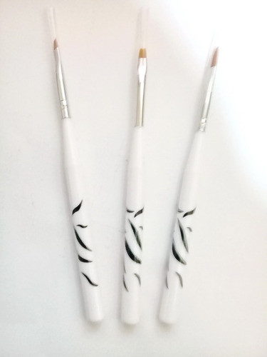 Set 3 Pinceles Detalle. Mango Plastico Decor. Apto Manicura. 1
