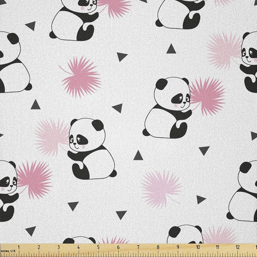 Lunarable Panda Fabric By The Yard, Childrens Cartoon Style 0