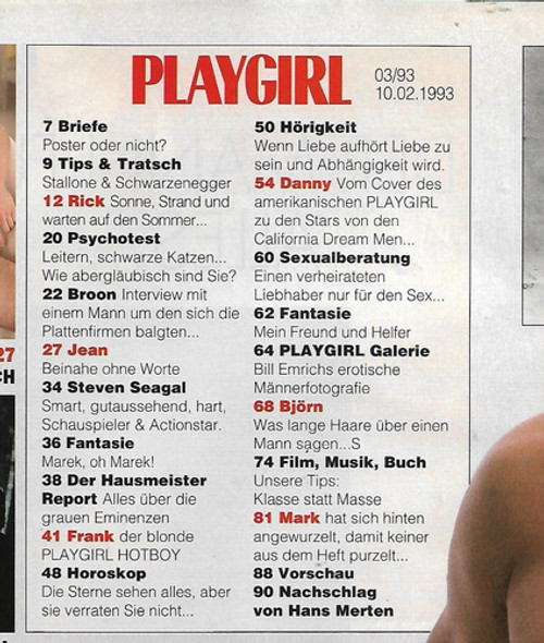 Playgirl 1993 Edicion Alemana Bill Emrich Broon Seagal Gay 1