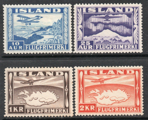Islandia Serie X 4 Sellos Aéreos Avión Sobre Lago Año 1934 0