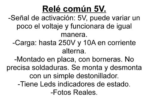 Rele Placa Bornera Arduino Raspberry Dc 5v  Ac 220v 10a  Emn 1