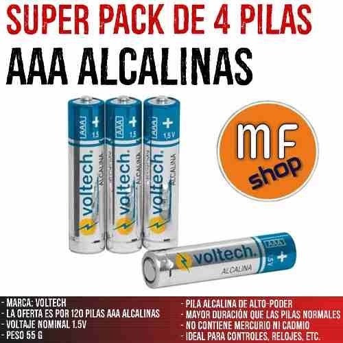 4 Pilas Alcalinas Voltech Aaa Larga Duracion Mf Shop 1