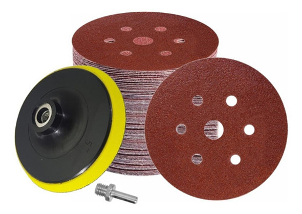 Lija + Base Velcro 150mm 100 Uni Redonda Roto Orbital Abrojo 0