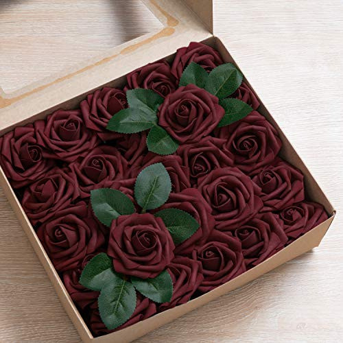 Moonla Flores Artificiales Rosas Burdeos 50 Piezas De Flores 1