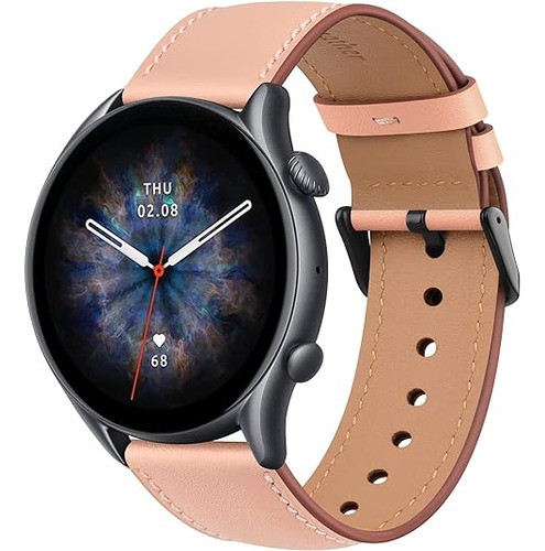 Malla De Cuero Para Amazfit Gtr 47mm, Gtr 2e, 22mm Rosa 0