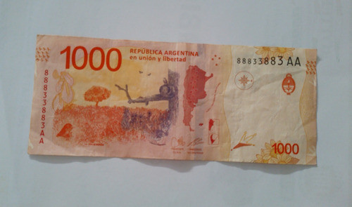 Billete 1000 Pesos Hornero Binumeral Número Repetidor 8 Y 3 1