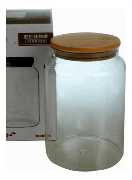 Frasco Tarro Vidrio Tapa Bamboo Diseño Hermetico  1,2 L 1