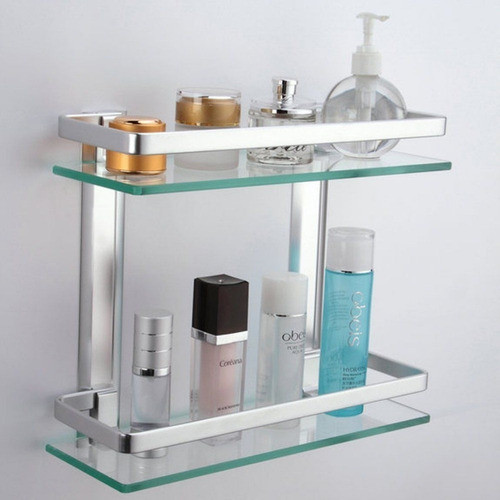 Repisa Doble De Vidrio Estante De Ducha Baño Inox. 1