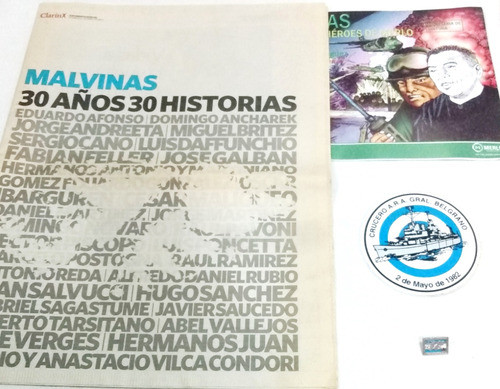 Clipping Islas Malvinas Pin + Calcomanía Crucero G Belgrano 1