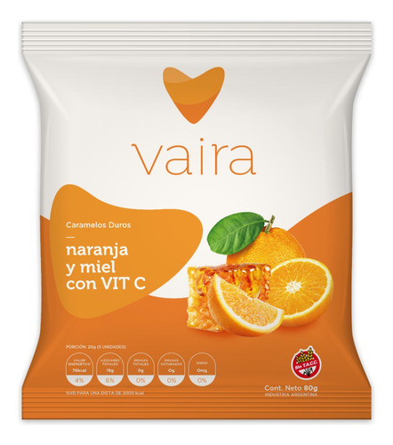 Caramelos Vaira Duros Naranja Y Miel Con Vit C  25 X 80 G 0