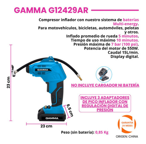 Inflador Compresor Gamma A Batería Inalambrico G12429ar 1