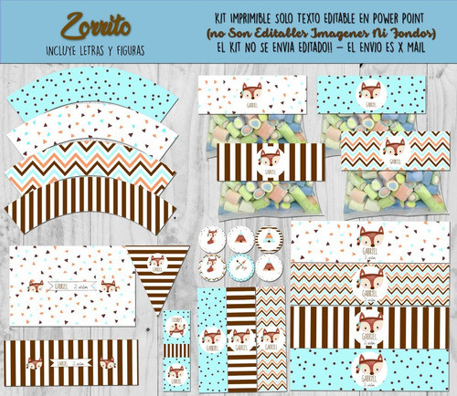 Kit Imprimible  Zorrito Boho Con Texto Editable! 1