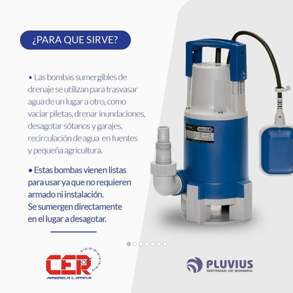 Bomba Sumergible Pluvius Sum S750 1 Hp 13000lts/h Agua Sucia 1