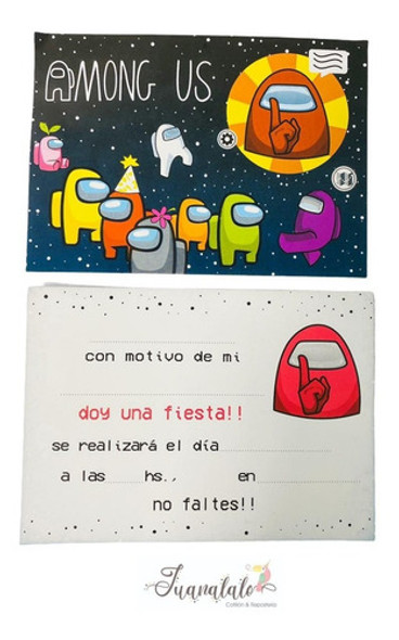 Invitaciones Among Us X 10 Cumpleaños Tarjetas Cotillon 0