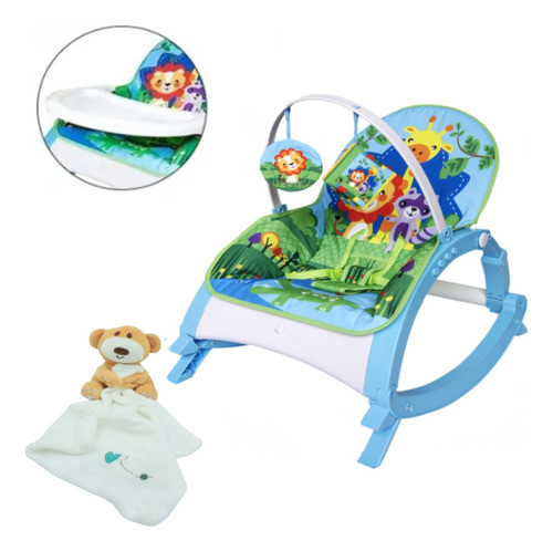 Kit Cadeira Vibratória E Musical Snack Azul + Naninha Urso 0