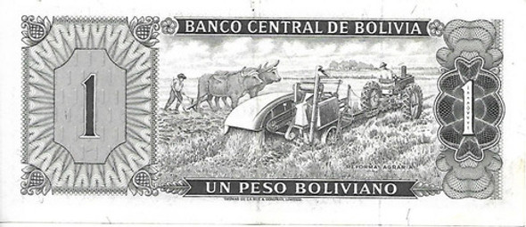 Bolivia 1 Boliviano Año 1962 Reforma Agraria Ex+ Palermo 1