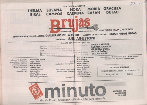Programa Teatro - Ateneo - Brujas - Año 1991 Casan, Biral 1