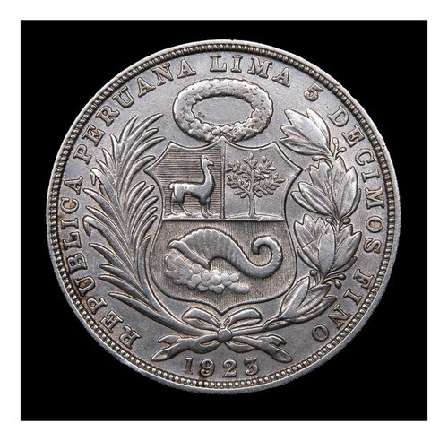 Perú 1 Sol De Oro 1923 Exc Plata Km 218 Escudo Nacional 1